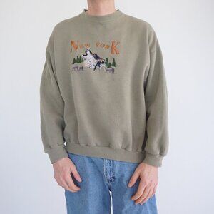 Vintage '90s Tultex Olive Green Embroidered New York Wolves Crewneck sweater XL